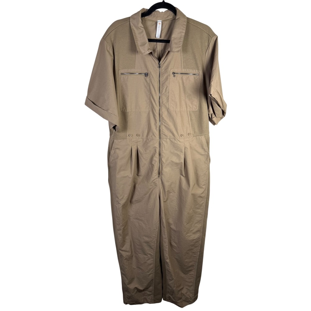 Daily Practice Anthropologie Short Sleeve Utility Jumpsuit Size Large Tan Safari
